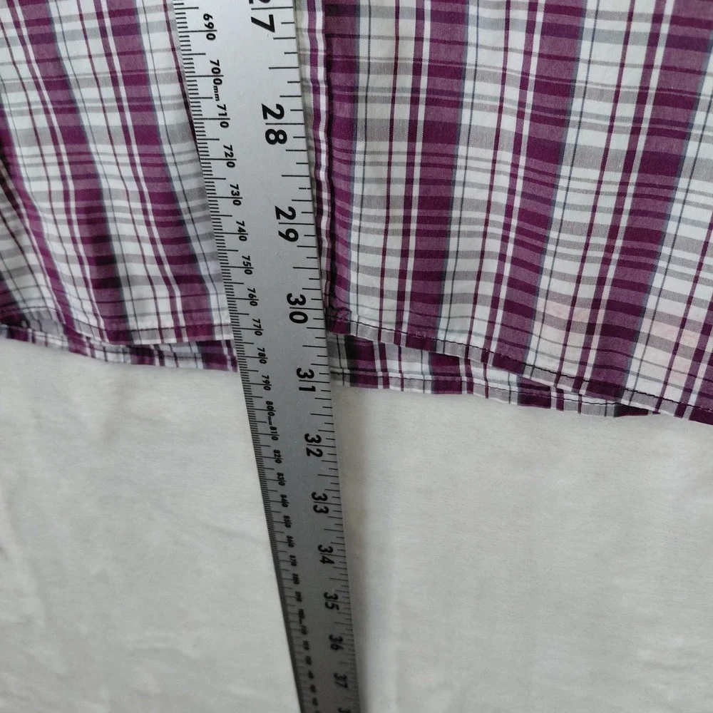 Banana Republic Mens Large Purple Plaid Short Sleeve Button Down Shirt 16-16.5